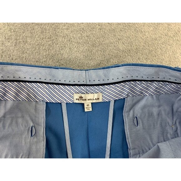 Peter Millar Pima Cotton Flat Front Chino Shorts (Men's 40) Blue - 9" - Picture 4 of 12